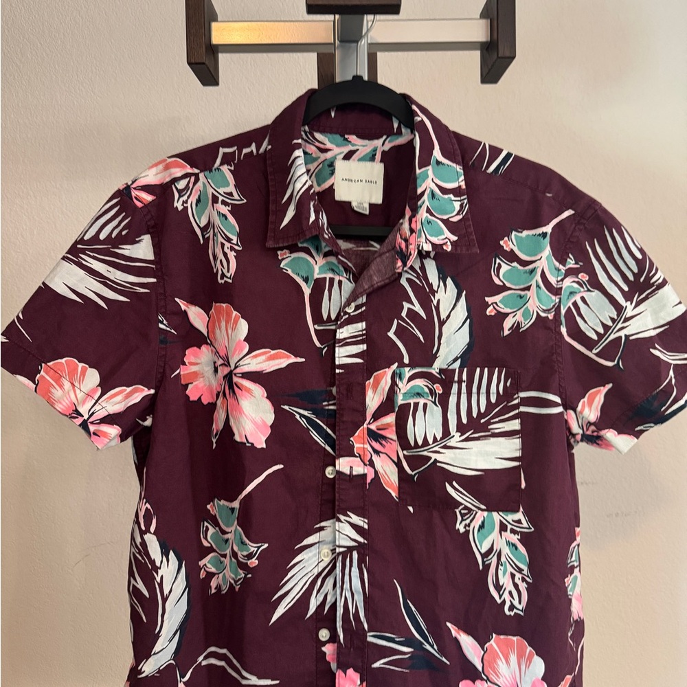 American Eagle Outfitters Maroon Floral Button Down Shirt